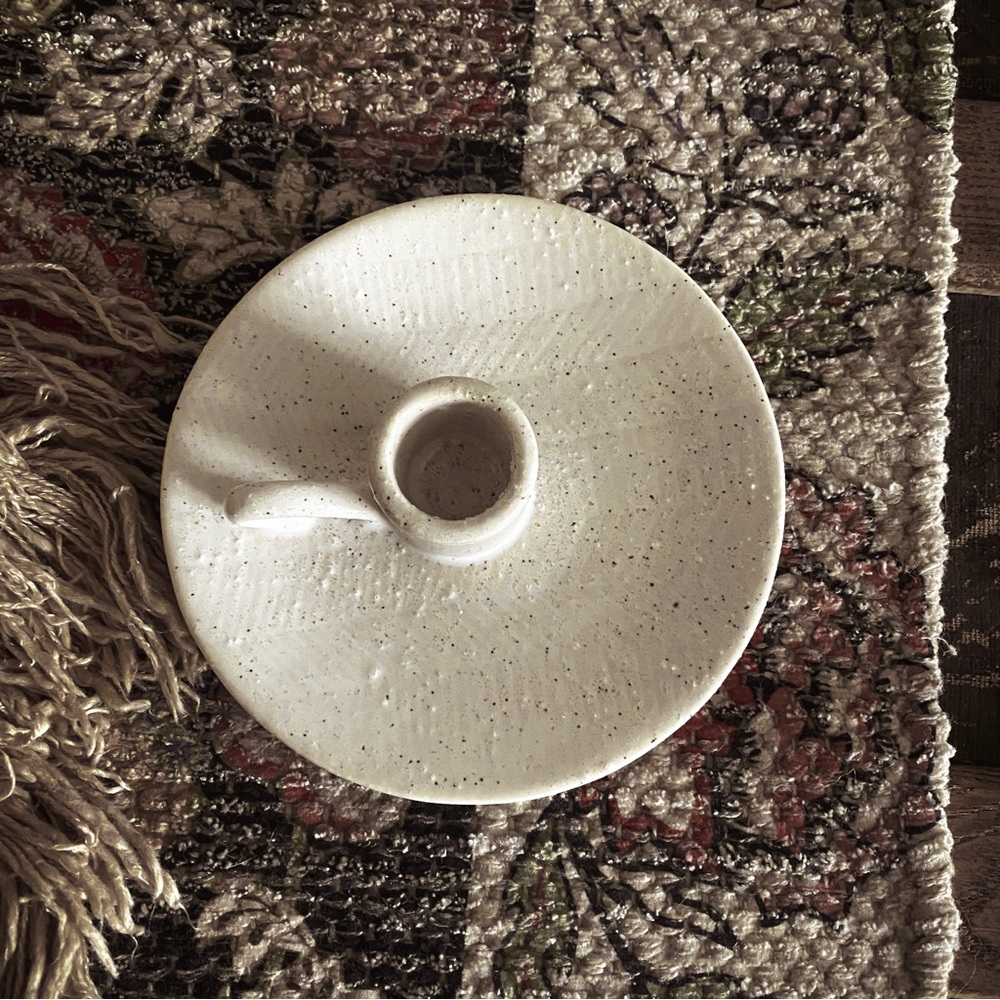 Rustic Vintage Cream Ceramic Taper Candle Holder - Picture 5 of 7